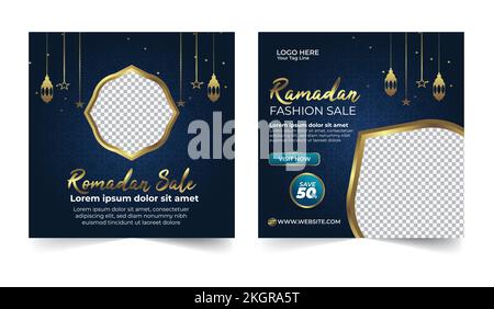 Holy Ramadan vendita social media post modello banner annuncio, illustrazione editabile, islamico mese Santo di Ramadan vendita banner con lant dorato illuminato Illustrazione Vettoriale