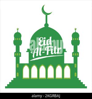 EID al-Fitr effetto testo bianco su sfondo verde, Festival musulmano Eid al-Fitr bello effetto testo, Eid al-Fitr, Verde, Bianco, elementi, GRE musulmano Illustrazione Vettoriale