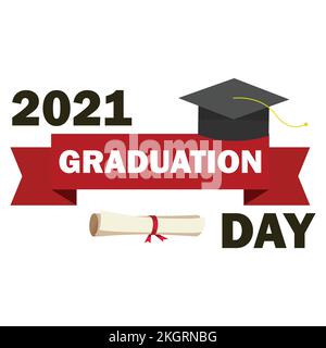 Giorno di laurea vettore speciale per 2021 studenti bellissimo testo in bianco e nero con cappello e borsa di studio, borsa di studio, laurea, un Illustrazione Vettoriale