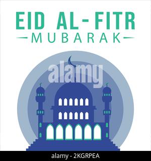 Beautiful Eid al-Fitr Mubarak effetto testo verde su sfondo bianco, Muslim Festival Eid al-Fitr Beautiful Text Effect, Eid al-Fitr, Green, Muslim Blu Illustrazione Vettoriale