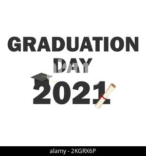 Giornata di laurea per 2021 studenti in testo nero con cappello e borsa di studio, borsa di studio, laurea, università, studenti, nero, 2021, gr Illustrazione Vettoriale