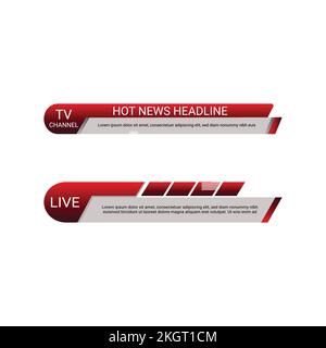 Elegante TV Channel live news headline con tonalità metallizzate di colore bianco e rosso, news headline dal vivo con testo in tonalità metallizzate colorate, in basso Illustrazione Vettoriale
