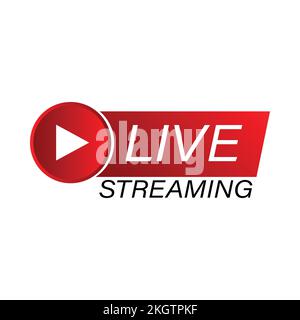 Design delle icone vettoriali rosse in streaming per il sistema di trasmissione. Icona Live streaming di colore rosso e bianco. Disegno vettoriale in live streaming con font e. Illustrazione Vettoriale