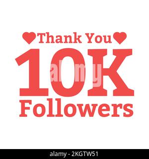 10K disegno del testo del badge di festa del follower. Ringraziamento per l'illustrazione del vettore di 10K follower. Colore rosso 10K effetto testo follower celebrazione con lo Illustrazione Vettoriale