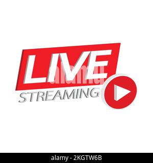 Live streaming 3D semplice design a icone per il sistema di trasmissione. Elegante icona live streaming con tonalità di colore rosso. Semplice televisione in bianco e rosso o così Illustrazione Vettoriale