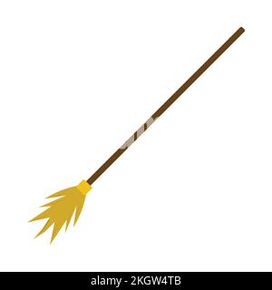 Halloween semplice strega Broomstick disegno vettoriale illustrazione. Scopa con motivo a balestra con tonalità di colore giallo e legno. Halloween party elementi design wit Illustrazione Vettoriale