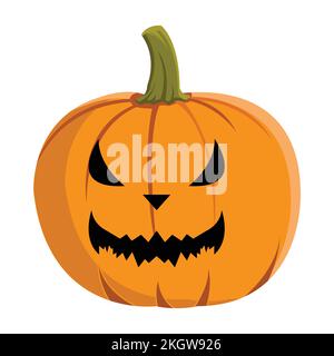 Design a lanterna in zucca con una faccia spaventosa per l'evento di Halloween. Elemento di Halloween con zucca. Lanterna di zucca con un sorriso malvagio su un wh Illustrazione Vettoriale