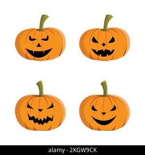 Lanterna di zucca spaventosa su sfondo bianco per Halloween. Design in zucca spoky con denti affilati ed anche di colore nero e giallo. Spettrale Illustrazione Vettoriale