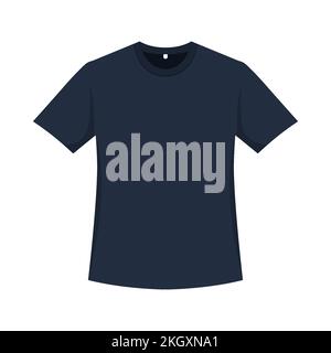T-shirt nera per uomo vettoriale su sfondo bianco. T-shirt nera classica da uomo a maniche corte. T-shirt blu scuro maniche corte a collo rotondo per uomo. Illustrazione Vettoriale