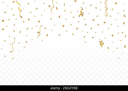 I coriandoli dorati cadono isolati su fondo trasparente. Brillante dorata festa tinsel e confetti sfondo cadere. Vettore confetti per carnevale ba Illustrazione Vettoriale