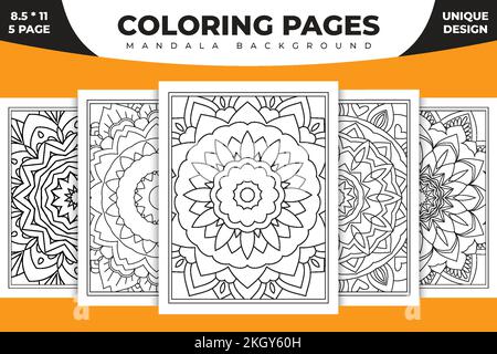 Design della pagina Mandala KDP da colorare. Illustrazione della grafica. Vettore modello Mandala. Pagina da colorare sfondo mandala. Mandala libro da colorare KDP. Nero AN Illustrazione Vettoriale