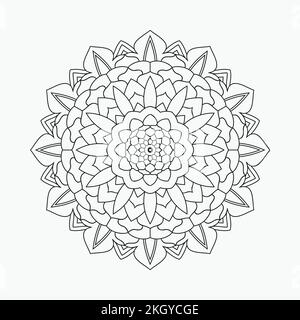 Fiore mandala colorazione pagina disegno. Pagina da colorare per bambini. Vettore d'arte linea mandala vintage. Motivo mandala indiano bianco e nero per la colorazione Illustrazione Vettoriale