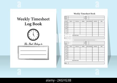 Registro settimanale del foglio presenze interno KDP. Modello di notebook per la gestione del tempo e il timer del lavoro dei dipendenti. Giornale interno KDP. Foglio presenze settimanale notebook e. Illustrazione Vettoriale