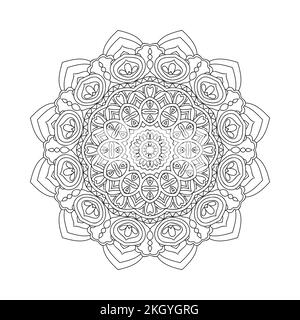 Vettore linea arte elemento decorazione Mandala. Fiore di mandala bianco e nero in stile arabo. Linea tradizionale araba mandala per colorare le pagine. Bambini Illustrazione Vettoriale