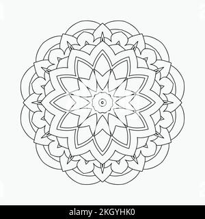 Motivo di mandala decorativo in stile indiano. Pagina da colorare per bambini. Doodle mandala su sfondo bianco. Mandala tradizionale indiana per colorare le pagine. C Illustrazione Vettoriale