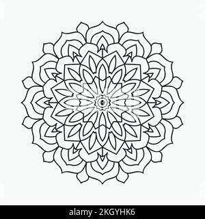 Mandala coloring page line art vettore. Modello di mandala floreale in stile arabo. Vettore di mandala circolare bianco e nero per la colorazione delle pagine. Flora vintage Illustrazione Vettoriale
