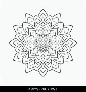 Vettore linea arte elemento decorazione Mandala. Capretti che colorano il disegno della pagina. Vettore ornamento mandala di stile indiano. Doodle mandala linea art design per bambini c Illustrazione Vettoriale