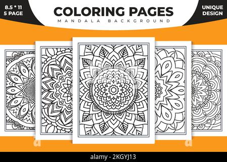 Linea Mandala per colorare la pagina interni KDP. Decorazioni floreali con motivo mandala in stile arabo. Pagina da colorare per gli interni KDP dei bambini. Ara circolare Illustrazione Vettoriale