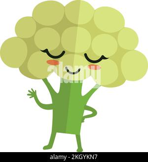 Carattere cavolfiore, verde vegetale sano con braccia e gambe Illustrazione Vettoriale