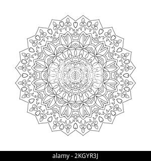 Decorazioni in stile mandala indiano. Pagina da colorare per bambini. Vettore ornamento mandala circolare per la colorazione delle pagine. Tradizionale linea di mandala indiana Illustrazione Vettoriale