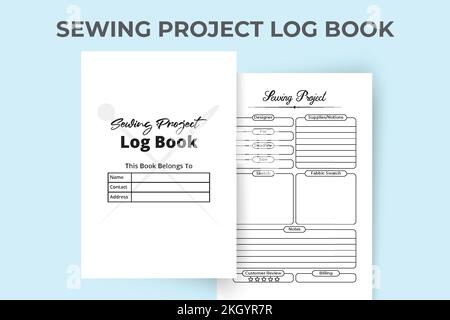 Progetto di cucito per il notebook interno KDP. Modello di diario per la creazione di tessuti e la pianificazione del design. Designer di moda quotidiano business planner e progetto Measremen Illustrazione Vettoriale