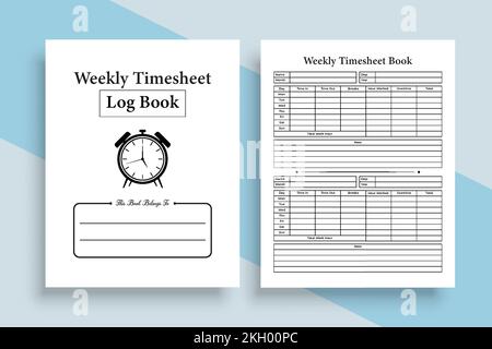 Foglio presenze settimanale del notebook interno KDP. Modello di giornale di tracciamento del tempo in entrata e in uscita per i dipendenti dell'ufficio. Registro interno KDP. Orario d'ufficio settimanale Illustrazione Vettoriale