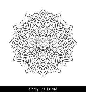 Vettore d'arte linea ornamento Mandala decoration. Disegno di mandala a fiori in bianco e nero. Linea ornamenti floreali mandala in stile arabo Mandala dic Illustrazione Vettoriale