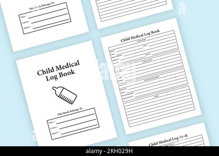 Libro di registro medico per bambini interno KDP. Strumento di controllo delle informazioni sulla vaccinazione infantile e modello di tracciatore della crescita. Notebook interno KDP. Attività quotidiane per bambini e Bi Illustrazione Vettoriale