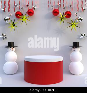 Splendido sfondo bianco piattaforma per l'illustrazione del festival di Natale 3D, design decorativo concept per la presentazione o il prodotto di Natale Foto Stock