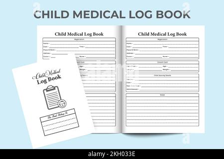 Informazioni mediche per bambini tracker interno KDP. Bambini informazioni mediche e modello di notebook di carta di crescita. Registro interno KDP. Attività regolari per bambini Illustrazione Vettoriale