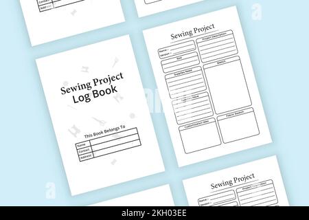 Progetto di cucito per il notebook interno KDP. Modello per il tracciamento delle attività e il diario delle informazioni aziendali del progetto di creazione di aghi. Interno KDP di un registro. Cucire pr Illustrazione Vettoriale