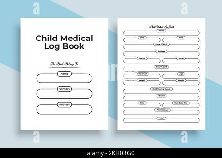 Rivista medica infantile interno KDP. Tracciatore delle informazioni sulla crescita giornaliera dei neonati e modello di controllo del vaccino. Notebook interno KDP. Informazioni mediche per bambini Illustrazione Vettoriale