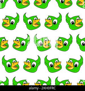 Un modello senza cuciture di uccelli verdi sorridenti felici isolati su sfondo bianco Illustrazione Vettoriale