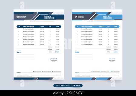 Fattura aziendale creativa e vettore di ricezione dei prezzi. Modello di fattura e disegno cartaceo del contratto di pagamento di colore blu. Prezzo professionale Illustrazione Vettoriale