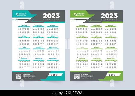 Calendario annuale dell'azienda per il nuovo anno 2023. Organizer per ufficio e calendario da parete con colori blu e verde. 2023 illustrazione vettoriale del calendario WIT Illustrazione Vettoriale