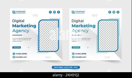 Vettore modello pubblicitario creativo per agenzie di marketing digitale con forme astratte. Post design dei social media aziendali di marketing aziendale. Moderno bu Illustrazione Vettoriale