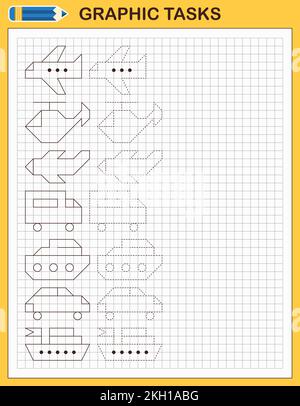 Attività grafiche per celle. Giochi educativi per bambini Illustrazione Vettoriale