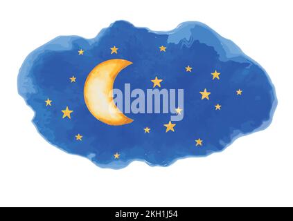 Night Moon Stars Vector Illustration acquerello. Cielo notturno. Illustrazione Vettoriale