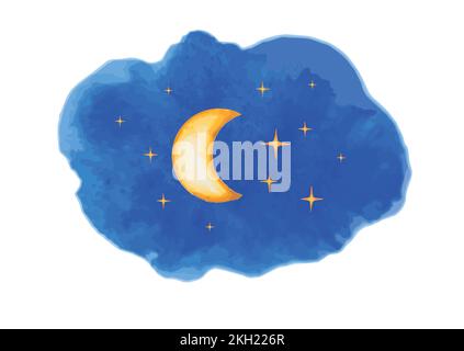 Night Moon Stars Vector Illustration acquerello. Cielo notturno. Illustrazione Vettoriale