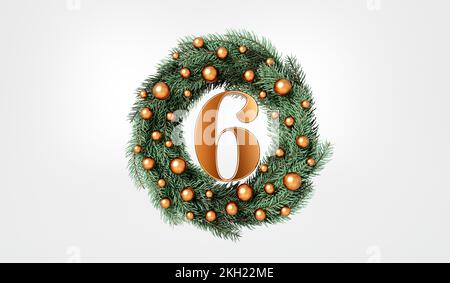 I 12 giorni di natale. 6th giorno di festa corona e testo. Rendering 3D Foto Stock