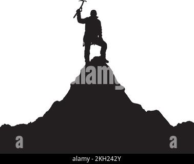 Figura vettoriale logo silhouette di un arrampicatore con ascia da ghiaccio in mano sul monte ama Dablam silhouette nera su sfondo bianco Illustrazione Vettoriale