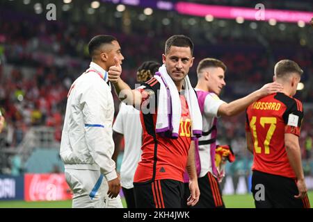 Doha, Qatar. 24th Nov 2022. Estádio Ahmed bin Ali Eden Hazard da Bélgica comemoram a Vitória sobre o Canadá após a partida entre Bélgica x Canadá, válida pela fase de grupos da Copa do Mundo, realizada no Estádio Ahmed bin Ali em al-Rayyan, Catar. ((6257)/SPP) Credit: SPP Sport Press Photo. /Alamy Live News Foto Stock