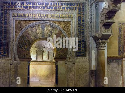 Mihrab nella moschea-cattedrale di Cordova, Andalusia, Spagna Foto Stock