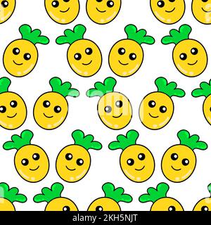 Un set di ananas cartone animato isolato su sfondo bianco Illustrazione Vettoriale