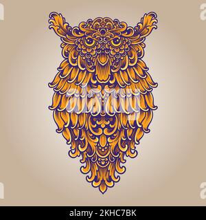 OWL swirl vintage ornamento illustrazione illustrazioni vettoriali per il vostro logo di lavoro, t-shirt merchandise, adesivi e disegni di etichette, poster Illustrazione Vettoriale