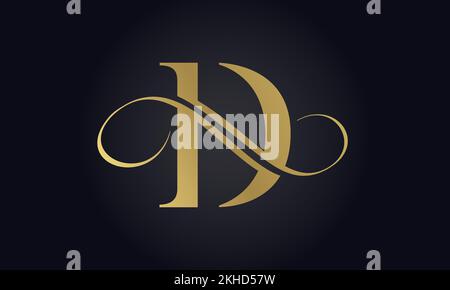 Modello con logo Luxury Letter D in colore oro. Logo lettera D di lusso iniziale. Design di un bellissimo logo per il marchio di un'azienda di lusso. Illustrazione Vettoriale