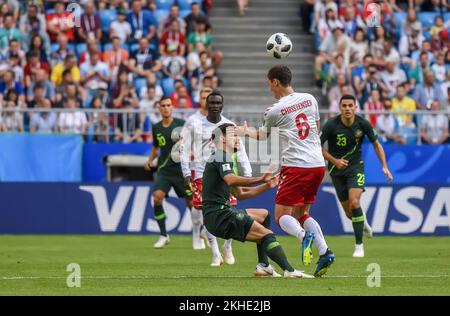 Samara, Russia – 21 giugno 2018. Danimarca squadra nazionale di calcio Center-back Andreas Christensen durante la partita della Coppa del mondo FIFA 2018 Danimarca vs Australia ( Foto Stock