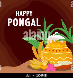 piatto felice pongal festival per celebrare il raccolto Illustrazione Vettoriale