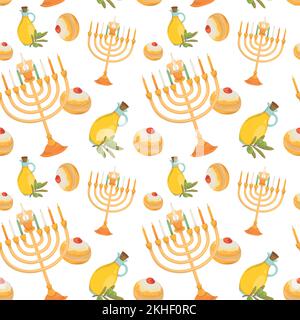 Sfondo colorato e ripetitivo per il festival ebraico di Hanukkah, fatto di semplici illustrazioni vettoriali. Illustrazione Vettoriale