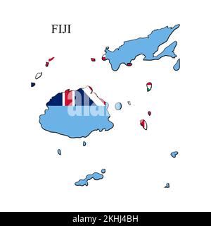 Illustrazione del vettore della mappa delle Fiji. Economia globale. Paese famoso. Regione dell'Oceania. Isola della Polinesia Illustrazione Vettoriale